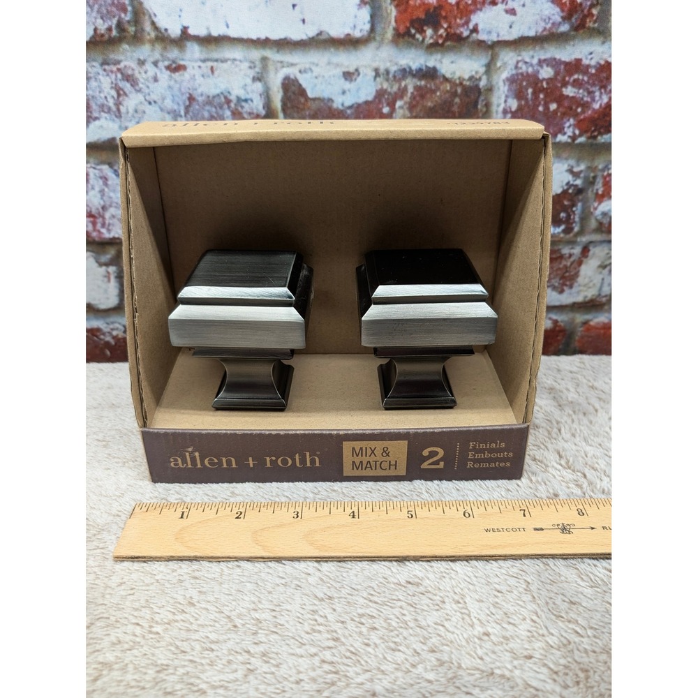 Pair Allen + Roth Gunmetal Curtain Rod Finials 1239783 FSI 1904 GMTL Lowes